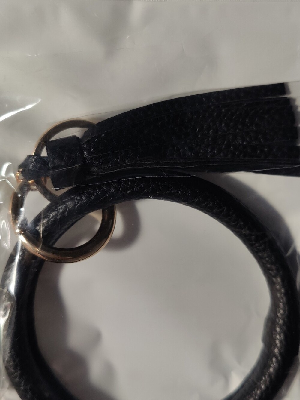 Black Faux Leather Wristlet Keychain with Tassel - Picture 2 of 2